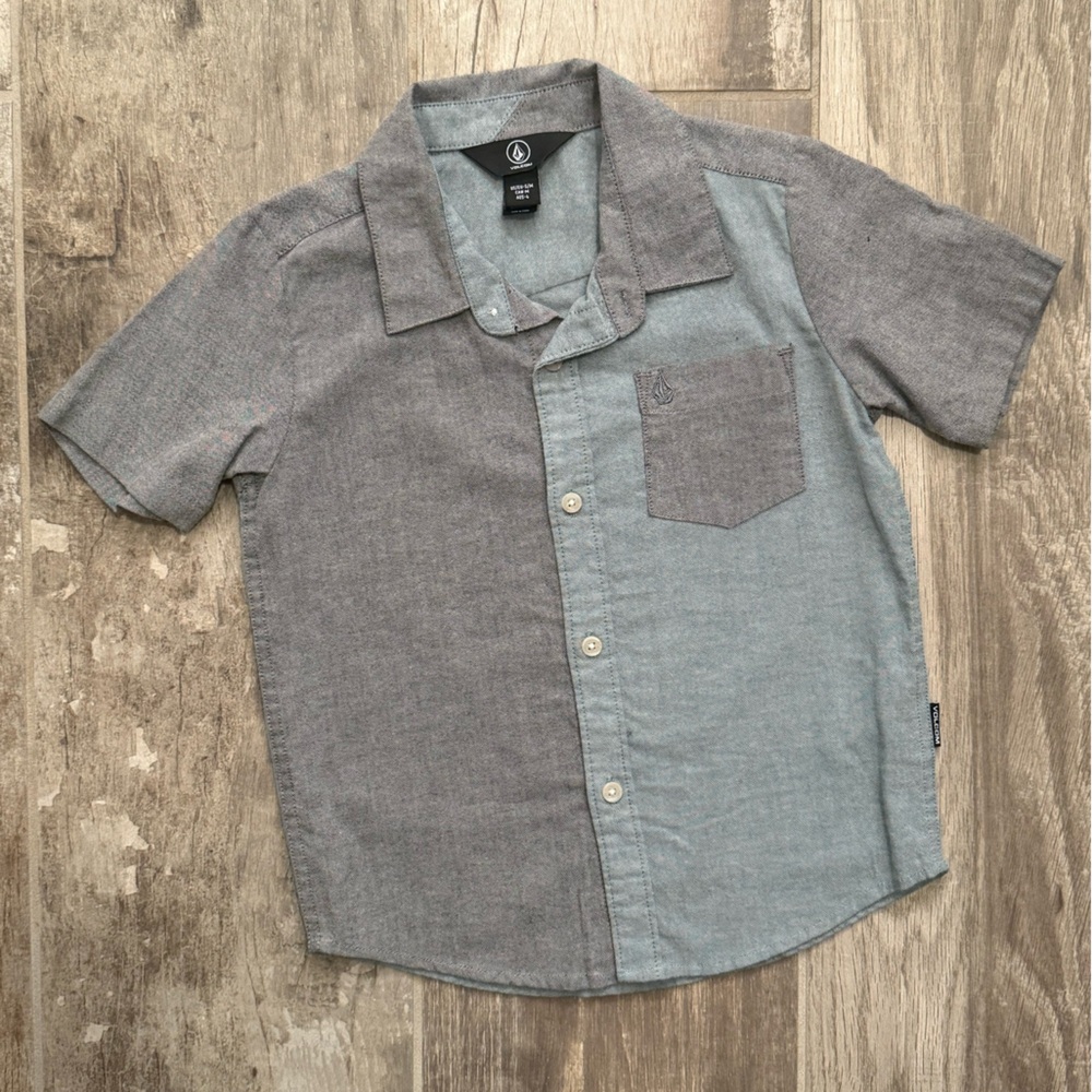Volcom Kids Gray and Blue Button Down Shirt